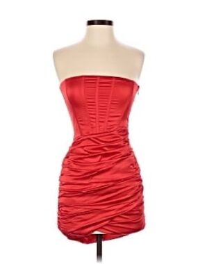 Strapless Red Ruched Satin Cocktail Dress
NWOT